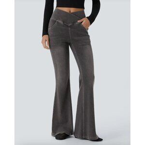 NWT Halara Flex High Waisted Crossover Flare Jeans Charcoal Women's Size S Tall